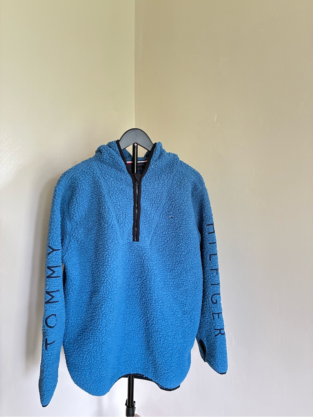 Tommy Hilfiger Teal-Blue Sherpa Quarter-Zip Hoodie